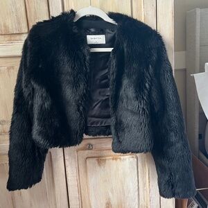 Aritzia Black Cropped Faux Fur Jacket